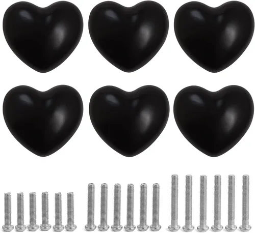 Miniatura 10 de Pomos de cerámica para cajones en forma de corazón, tiradores de armario con tornillos de 3 tamaños, pomos para muebles de cocina para armario, Rosa