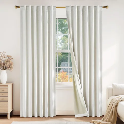 Miniatura 20 de PONY DANCE Cortinas de lino 100% opacas de 63 pulgadas de largo para dormitorio, sala de estar, oscurecimiento completo, bolsillo para barra
