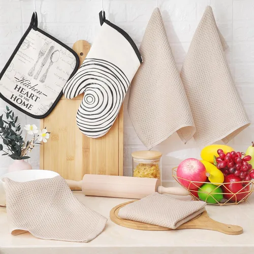 Miniatura 6 de Homaxy Trapos de cocina de 100% algodón, tejido de punto gofre, ultrasuaves, absorbentes y de secado rápido, 12 x 12 pulgadas, paquete de 6, beige