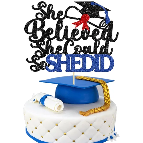 1 decoración para tartas con purpurina azul 2024, decoración para tartas de graduación para niña, secundaria, universidad, universidad, suministros
