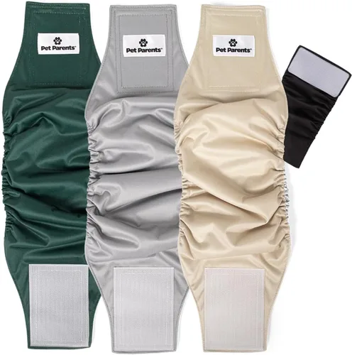 Miniatura 16 de Pet Parents - Bandas abdominales y extensores lavables prémium para perros machos - Pañales para perros machos - Paquete de 3 - Color: negro