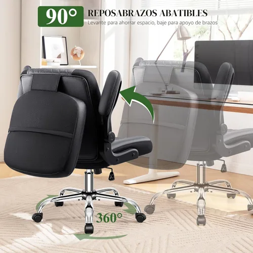 Miniatura 4 de Silla de oficina Criss Cross con respaldo abatible 2 en 1, silla ergonómica de piel sintética, altura ajustable, brazos giratorios y abatibles