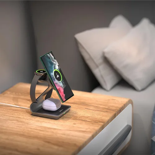 Miniatura 4 de Cargador inalámbrico para Samsung: Estación de carga inalámbrica magnética 3 en 1 para Samsung S26 S25 S24 Ultra S23 S22, soporte de muelle