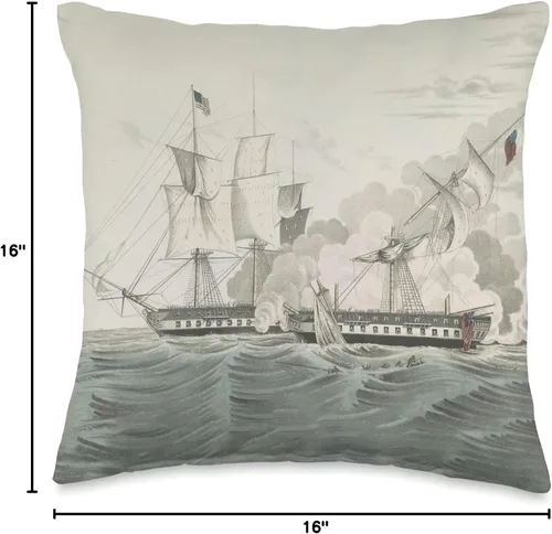 Miniatura 4 de War of 1812 Navy Warship Battle USS Constitution & HMS Java Naval Battle Illustration (1846) - Almohada de 16 x 16 pulgadas, multicolor