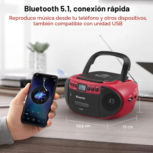 Miniatura 5 de G Keni Combo portátil de reproductor de CD y cassette Boombox, grabadora de cinta de casete con control remoto, radio AM FM, reproducción USB