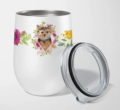 Miniatura 74 de Caroline's Treasures CK4110TBL12 Afghan Hound Pink Flowers - Vaso de vino aislado de acero inoxidable de 12 onzas con tapa, bonita taza de viaje
