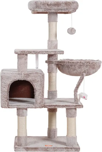 Miniatura 11 de Heybly Poste rascador para gatos, torre de árbol pequeño para gatos con 3 postes de sisal completos, cama de felpa extraíble, cepillo de aseo