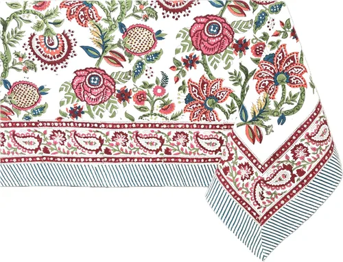 Miniatura 38 de ATOSII Mantel Redondo Bohemio Jade de Algodón 100%, Mantel de Lino con Estampado Floral de Bloques para Comedor, Fiestas, Bodas, Exteriores I