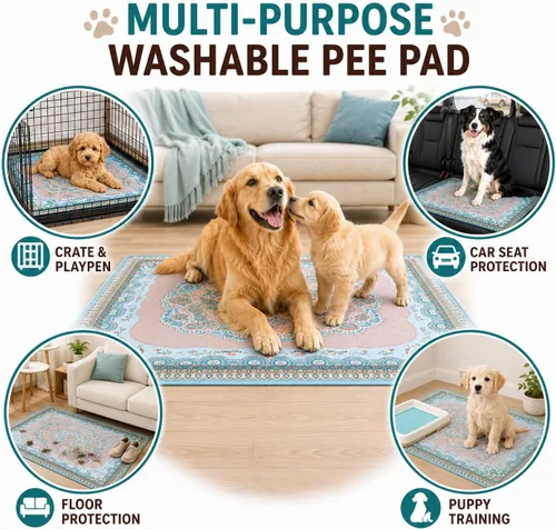 Miniatura 6 de Almohadillas lavables para orina de perros, 24 x 24 pulgadas, paquete de 2 almohadillas reutilizables para cachorros, almohadillas