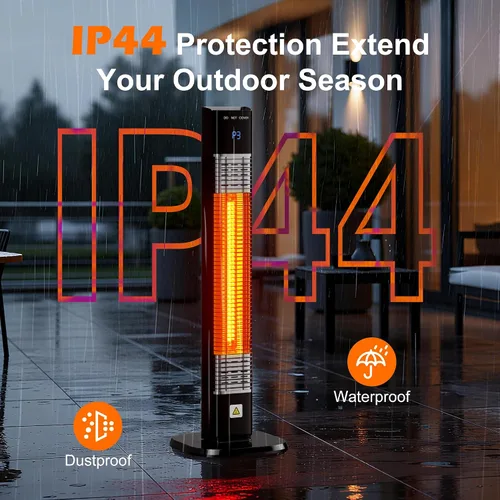 Miniatura 4 de Calentador al aire libre de 1500 W, calentador de patio con control remoto, 3 niveles de calor, temporizador de 24H, tubo de calentamiento de fibra