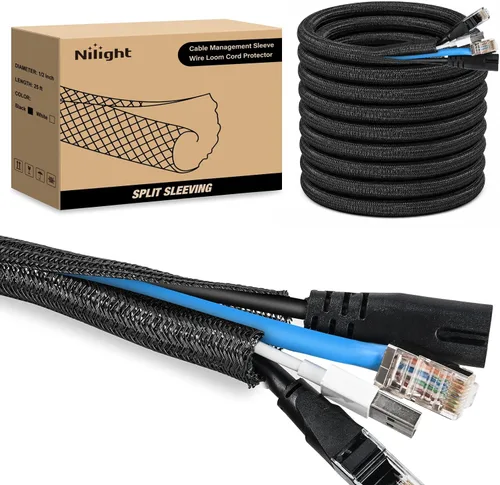 Miniatura 9 de Nilight - Funda para cable, fundas de gestión de cable de 10 pies - 1/2 pulgada, funda trenzada, telar de alambre autoenvolvente dividido