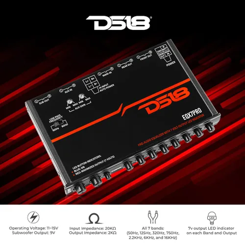 Miniatura 2 de DS18 EQX7PRO Ecualizador de 7 bandas de alto voltaje con entrada de alto nivel, encendido automático e indicador LED de alto voltaje