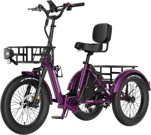 Miniatura 14 de MOONCOOL Foldable Electric Tricycle for Adults, 20" Aluminum Etrike Fat Tire, Rated 500W 48V 15Ah Rear Differential, Front Suspension, 15.5MPH