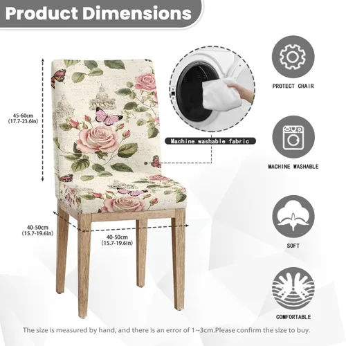 Miniatura 8 de Rnyleeg Red Rose Butterfly Chair Covers for Living Room No Arms Stretch Dining Chair Covers Set of 6 Soft Washable Kitchen Chair Protector Cover