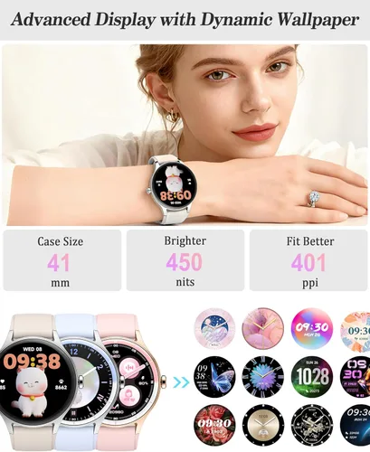 Miniatura 2 de Reloj inteligente para mujeres, mujeres y hombres, reloj de fitness de 1.27 pulgadas [caja de 1.614 in] con recepción de llamadas/marcación, monitor