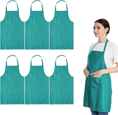Total de 6 delantales con babero azul bebé a granel con 2 bolsillos para mujeres, hombres y adultos, cocina de chef (6, azul bebé)