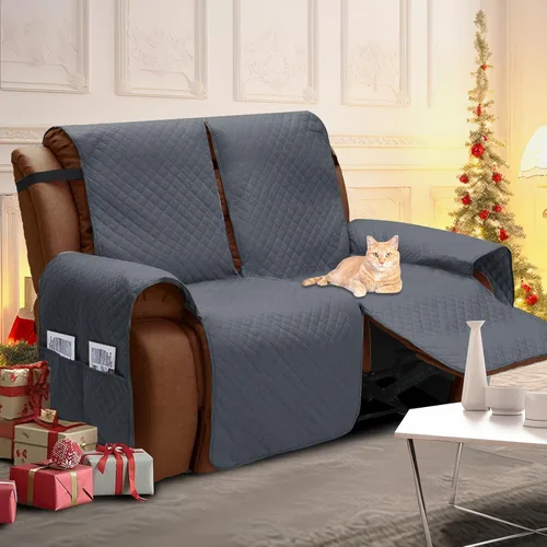 Miniatura 5 de XINEAGE Funda reclinable resistente al agua, fundas de loveseat reclinable de 2 asientos con bolsillos, funda protectora acolchada gruesa para Gris