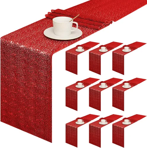 Miniatura 31 de Sugargirl Paquete de 10 caminos de mesa de lentejuelas de 12 x 72 pulgadas, camino de mesa verde manzana con purpurina para suministros de fiesta