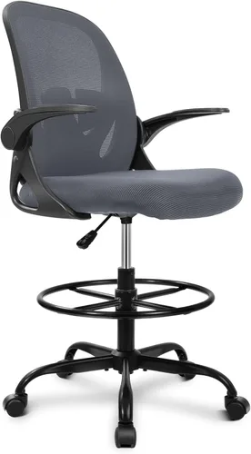 Miniatura 15 de Primy Silla de Dibujo Silla Alta de Oficina con Reposabrazos Abatibles Silla Ejecutiva Ergonómica de Computadora para Escritorio de Pie con Soporte
