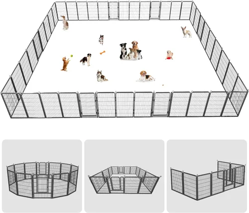 Miniatura 20 de Corralito para perros, 40 pulgadas de altura, 14 paneles con umbral bajo, puerta completa y doble cerradura, cerca para perros al aire libre