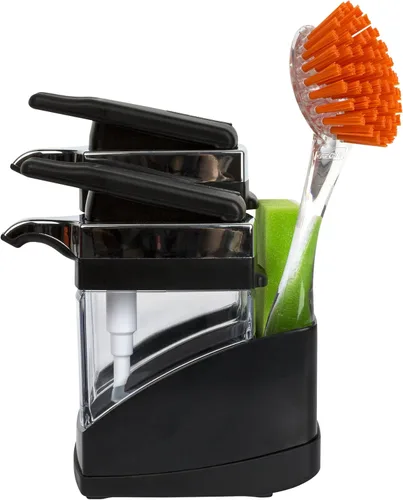 Miniatura 2 de Casabella Sider Duo - Dispensadores de jabón para fregadero con esponja, negro y cromado