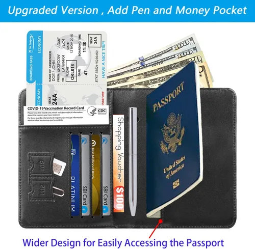 Miniatura 2 de Funda para pasaporte, cartera, artículos esenciales de viaje, con bloqueo RFID, funda de piel para tarjetas de viaje internacionales, accesorios