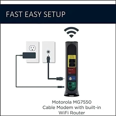 Miniatura 3 de Motorola MG7550 módem enrutador Wi-Fi combo con potencia mejorada, aprobado por Comcast Xfinity, Cox, Charter Spectrum-Velocidad Wi-Fi AC1900