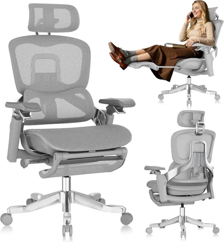 Miniatura 10 de GABRYLLY Silla de oficina ergonómica, silla de escritorio con respaldo alto con reposacabezas, brazos abatibles, bloqueo de inclinación de 90-120°