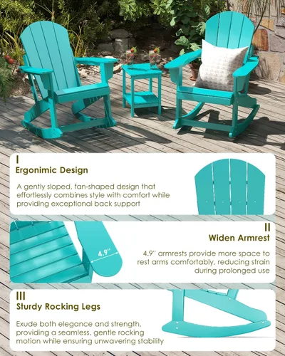 Miniatura 6 de GREENVINES Mecedora Adirondack Plástico HDPE Balancín de porche Silla para terraza de patio al aire libre Todo tipo de clima Aqua