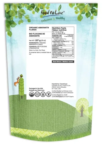 Miniatura 2 de Food to Live Copos de amaranto orgánico, 8 onzas, semillas de amaranto prensadas sin OMG, veganas, kosher, a granel, alto en fibra dietética