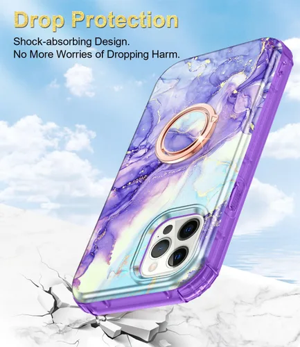 Miniatura 4 de Btscase Funda para iPhone 12 Pro Max de 6.7 pulgadas, protector de pantalla integrado con soporte de anillo de 360°, cuerpo completo de doble capa
