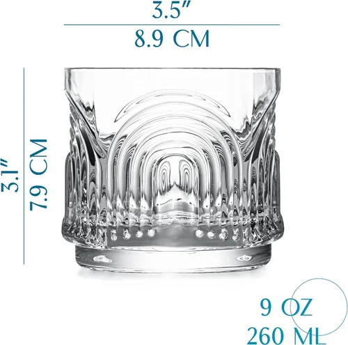 Miniatura 2 de GLASSIQUE CADEAU Vasos de Cóctel Lowball Vintage Art Deco de los años 1920 Juego de 4 Cristalería Old Fashioned de Cristal de 9 oz para Beber