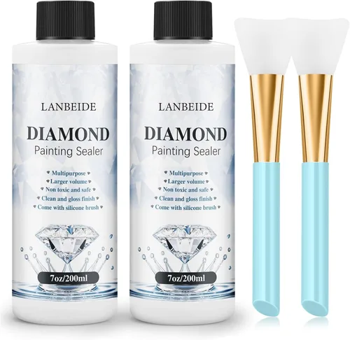 LANBEIDE Sellador de Pintura de Diamante Actualizado 200ML (6.8 fl oz) con Pincel de Silicona 2 Paquetes, Sellador de Pegamento para Pintura de