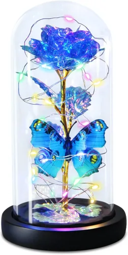 Beauty and The Beast Regalos de Rosa para Mujeres, Rosa de Luz Eterna en Cúpula de Cristal, Regalos de Flor Rosa del Día de la Madre para Mamá Azul
