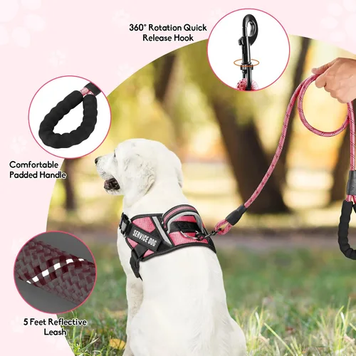 Miniatura 2 de Juego de arnés de perro de servicio, chaleco y correa, Animire en arnés para perro en entrenamiento con 10 parches para perros, correa reflectante