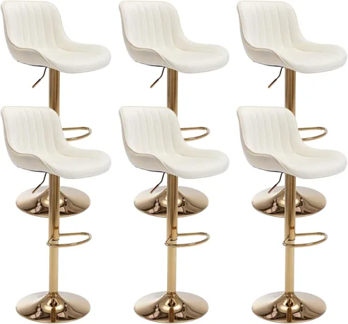 Miniatura 15 de Juego de 4 taburetes de bar giratorios de terciopelo con respaldo y reposapiés, sillas de bar doradas modernas ajustables para isla de cocina, bar