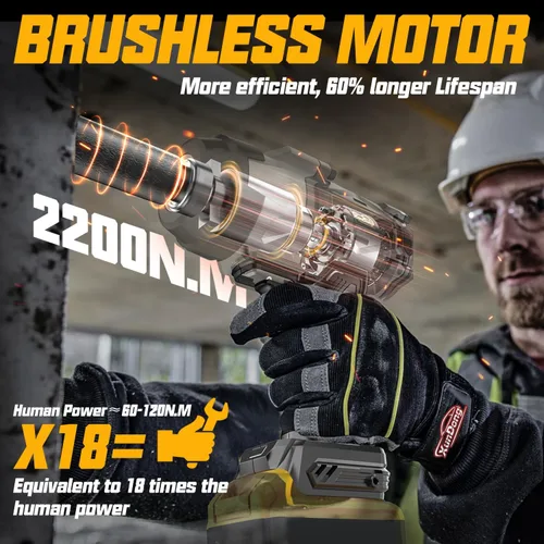 Miniatura 2 de Llave de impacto inalámbrica de 1/2 pulgada compatible con batería Dewalt de 20 V, 1600 pies-libras (2200 N.m), pistola de impacto de alto par