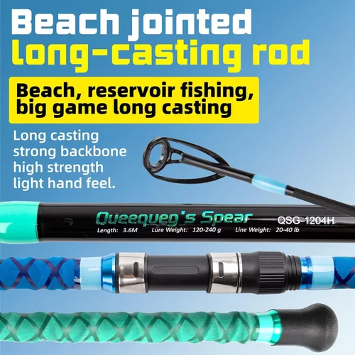 Miniatura 6 de Surf Rod Saltwater 9ft- 4-Piece Carbon Fiber Surf Fishing Rods, Portable Travel Surf Spinning Rod with 20-40lb Power Green Blue Azul