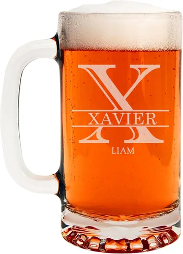Miniatura 35 de Taza de cerveza de vidrio con monograma grabado de 16 onzas (letra B), regalos de cerveza personalizados de la A-Z para hombres, Día del Padre