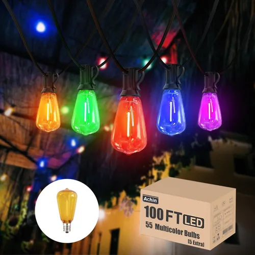 Miniatura 19 de Achin - Cadena de luces para exteriores de 100 pies G40 Globo de patio, luces LED impermeables al aire libre con 50+2 bombillas LED irrompibles