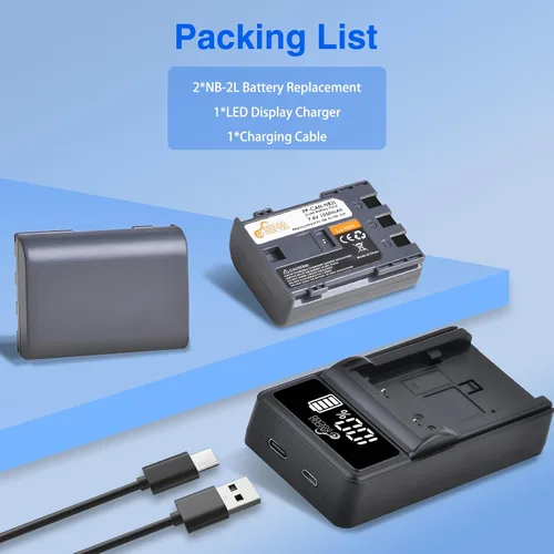 Miniatura 8 de Pickle Power Batería NB-2L NB-2LH paquete de 2 y cargador dual LED para Canon Rebel XTi XT, PowerShot G7 G9 S80 S70 S60 S50 S45 S40 S30, EOS 350D