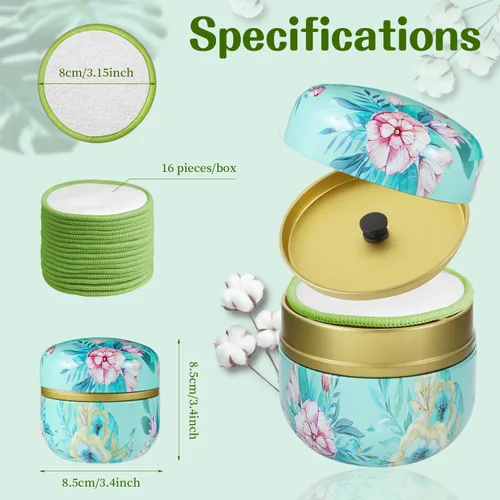 Miniatura 5 de Paquete de 16 almohadillas desmaquillantes reutilizables, 100% algodón orgánico, lavables y ecológicas, con bolsa de lavandería y caja