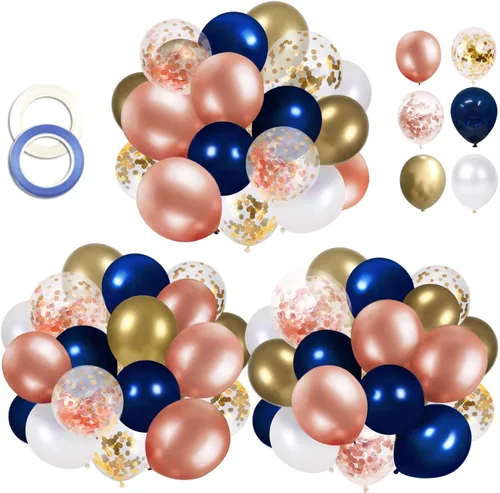 Miniatura 19 de OuMuaMua Kit de 62 globos de confeti azul, plateado y blanco, globos blancos de 12 pulgadas, globos plateados metálicos, globos de confeti plateado