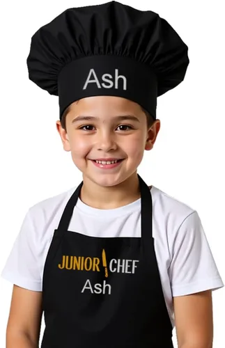Miniatura 14 de Delantal bordado personalizado y sombrero de chef para niños y niñas, regalo divertido en la cocina (añade un juego de nombre, largo con sombrero)