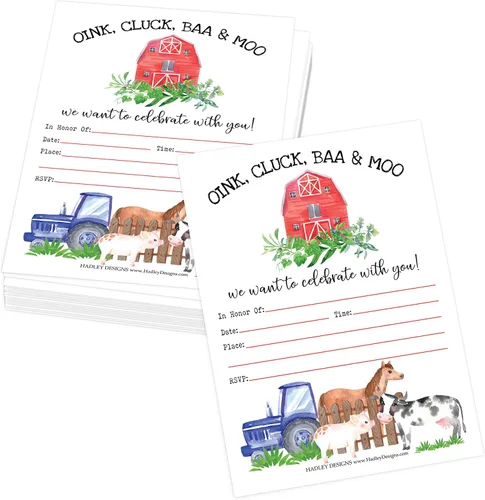 Miniatura 7 de Hadley Designs Invitaciones de cumpleaños para niños y niñas con temática de corral – 25 invitaciones de fiesta de cumpleaños de animales de granja