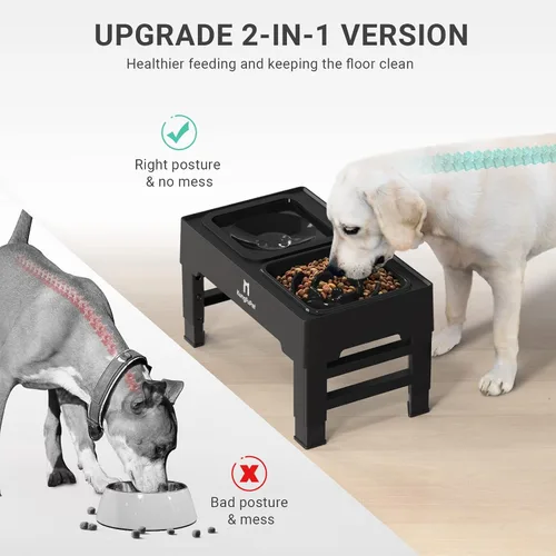 Miniatura 2 de Cuencos elevados para perros, 2 en 1 con comedero lento elevado para perros, con antiderrames, antideslizante, sin sacudidas, cuenco de agua de 4