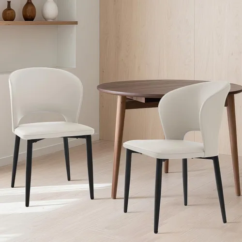 Miniatura 13 de Lamberia Juego de 2 sillas de comedor modernas para cocina y comedor con asiento acolchado de cuero sintético y patas de metal, color negro, juego