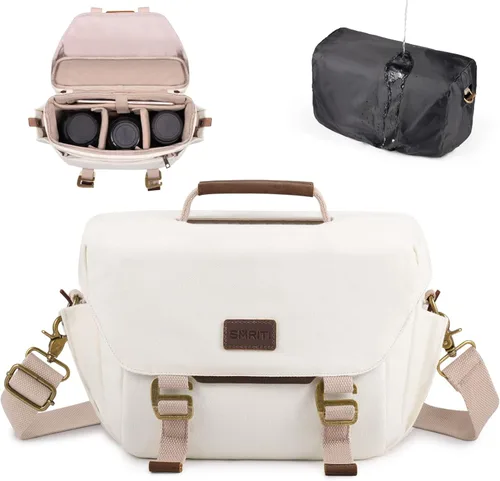 SMRITI Bolso de cámara de lona pequeño - DSLR/SLR Bolso impermeable para cámara Canon/Sony/Nikon/Fuji, lindo bolso cruzado para cámara con funda