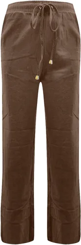 Miniatura 4 de HRSTUYL Pantalones de algodón para mujer, de algodón, con cordón elástico, cintura elástica, pantalones rectos largos y rectos para mujer