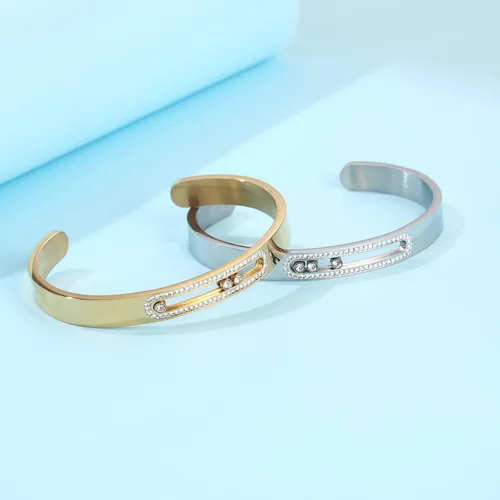 Miniatura 5 de Brazalete para mujer con diamantes móviles, una pulsera de acero inoxidable para mujer